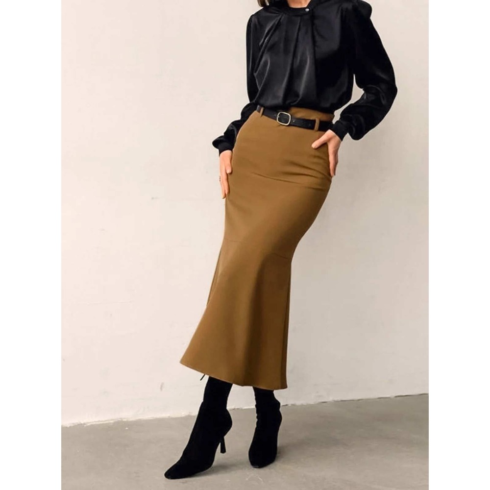 COMMENSE Sophisticated High Waist Maxi Skirt Brown Size XS US 2 NWT